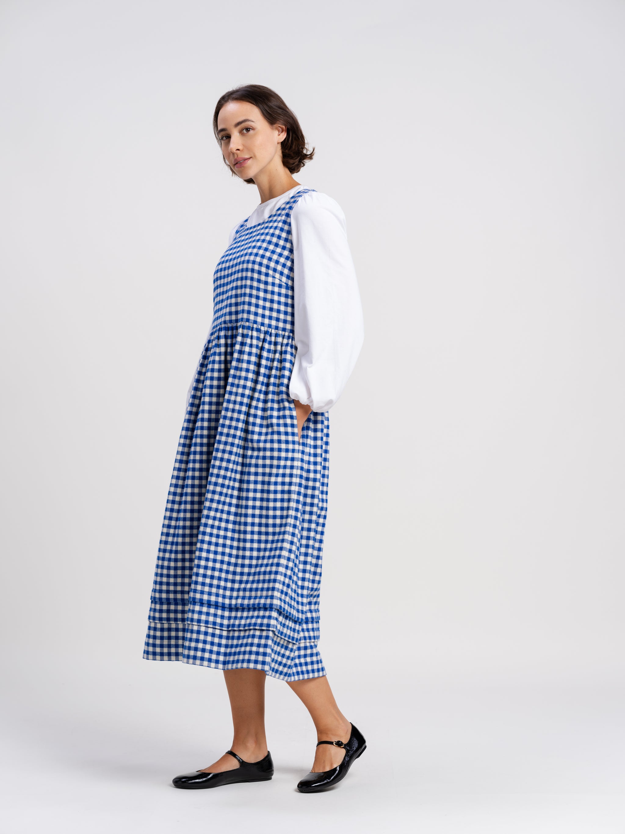 Kate Barton Women's Winter Classic Pinafore | Moss | Navy | Blue Gingham | Brown Heather Tartan | Brushed Cotton | Needlecord Kate Barton Women's Winter Classic Pinafore | Moss | Navy | Blue Gingham | Brown Heather Tartan | Brushed Cotton | Needlecord