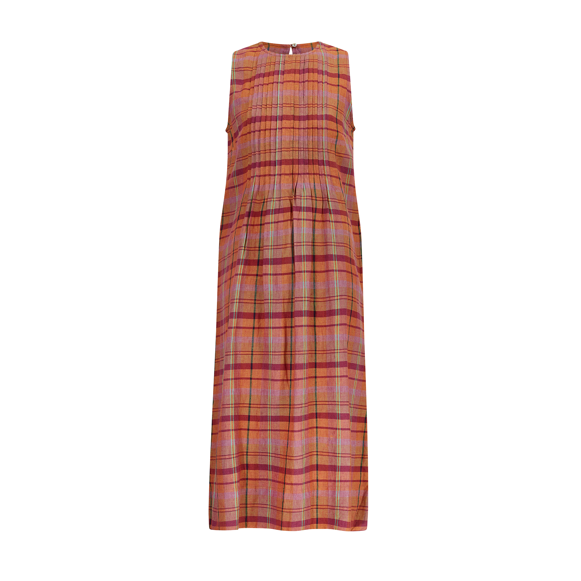 The Sleeveless Pintuck Dress - Cinnamon Check Linen