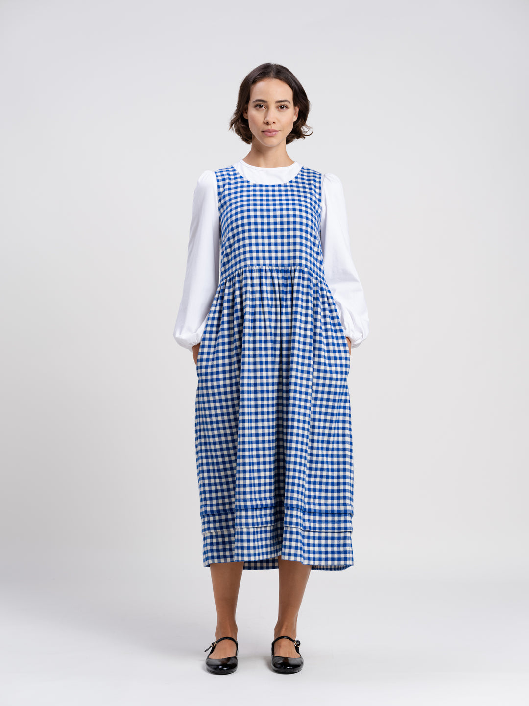 Kate Barton Women's Winter Classic Pinafore | Moss | Navy | Blue Gingham |  Brown Heather Tartan | Brushed Cotton