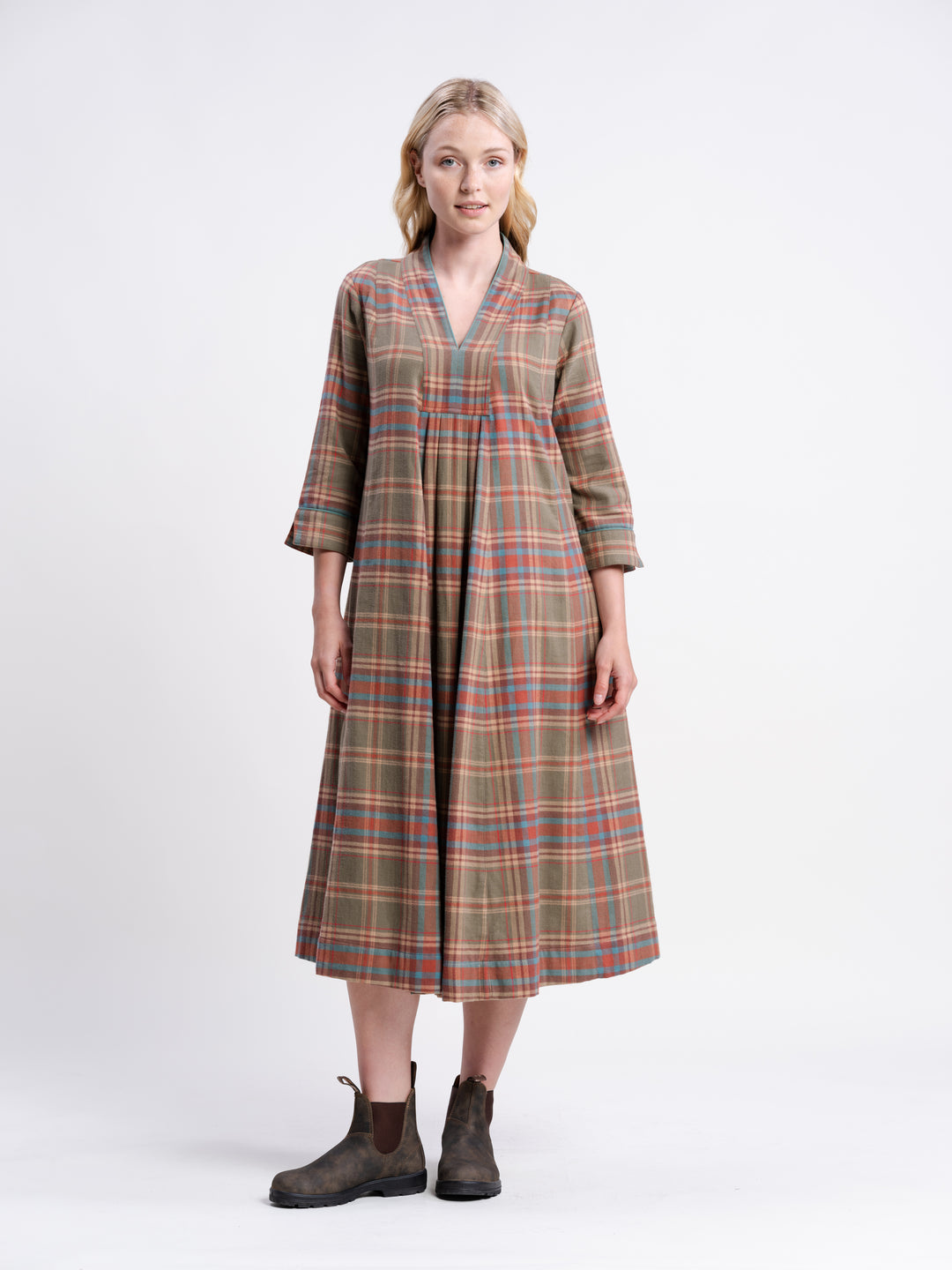 Kate Barton Women's Easy Winter Dress | Blue Gingham | Brown Heather Tartan  | Moss | Garnet |Ditsy Floral |Printed Needlecord
