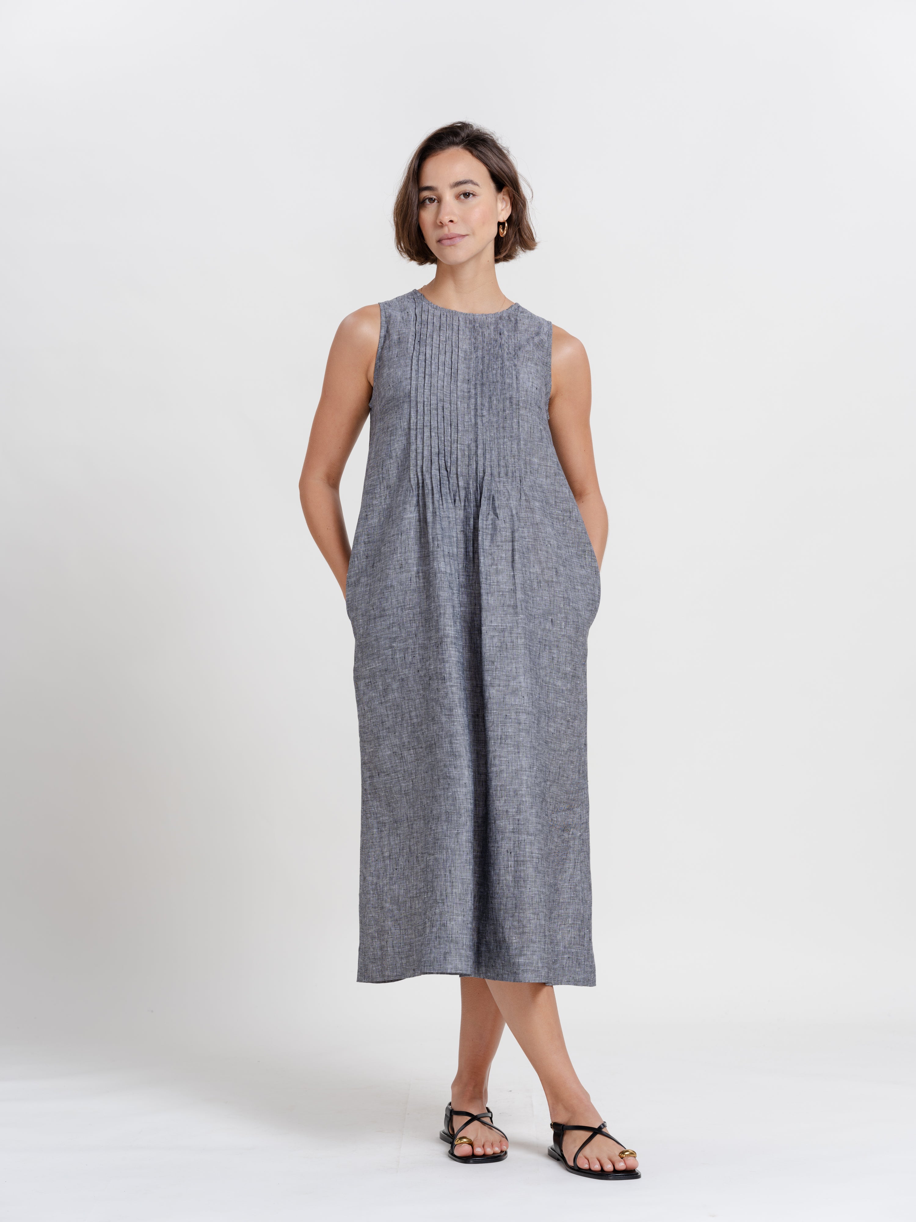 The Chambray Sleeveless Pintuck Dress