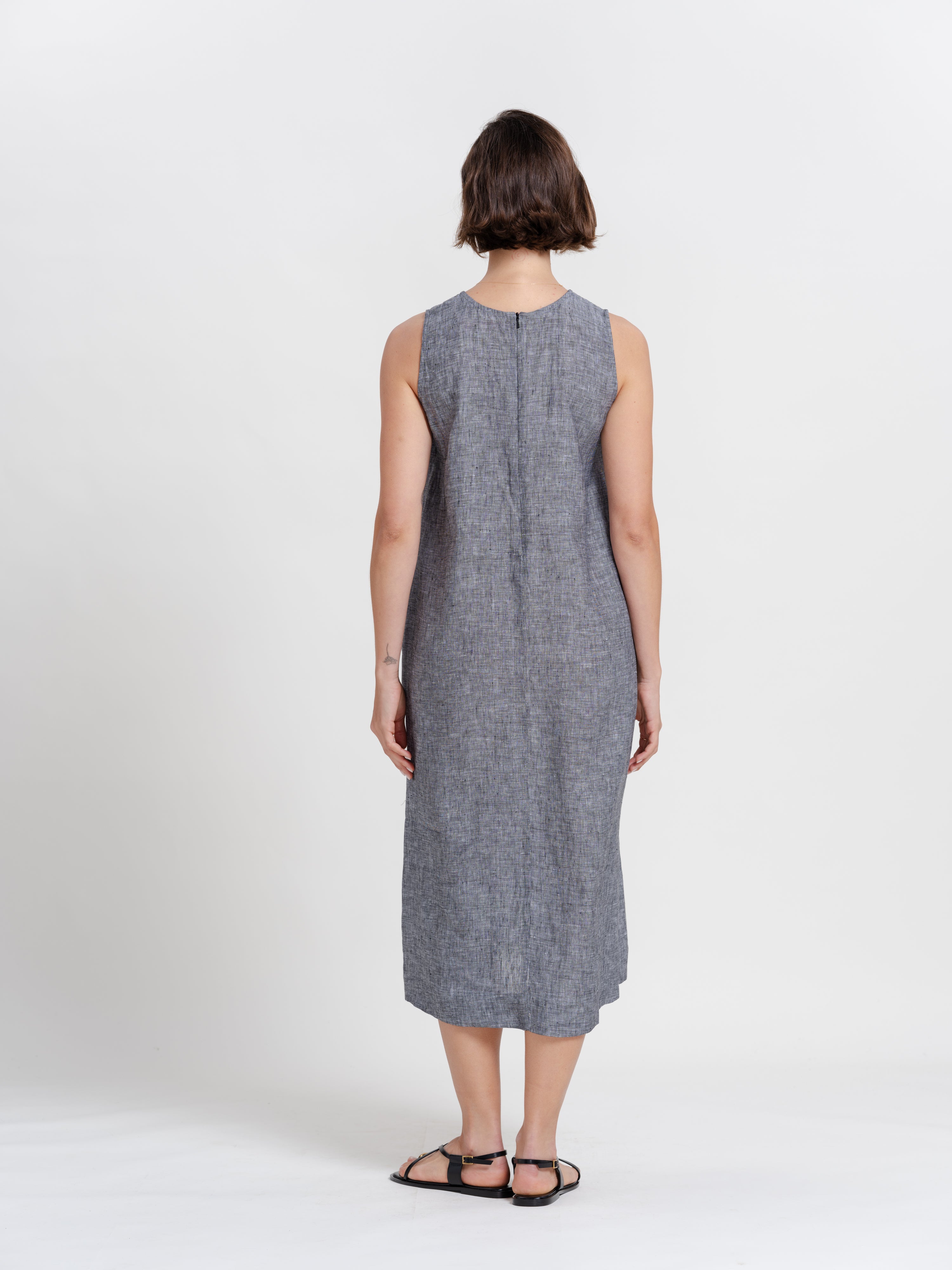 The Chambray Sleeveless Pintuck Dress