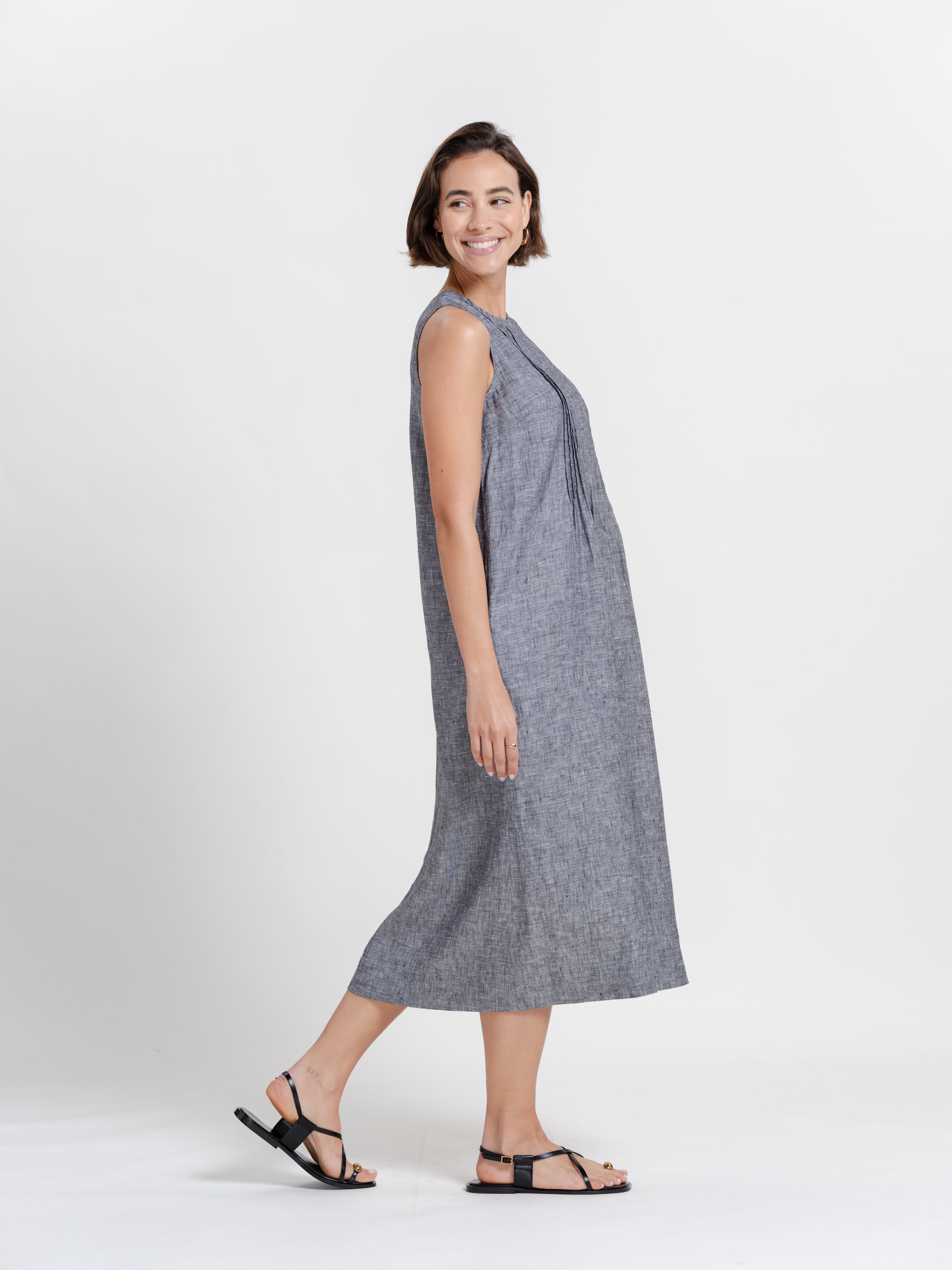 The Chambray Sleeveless Pintuck Dress