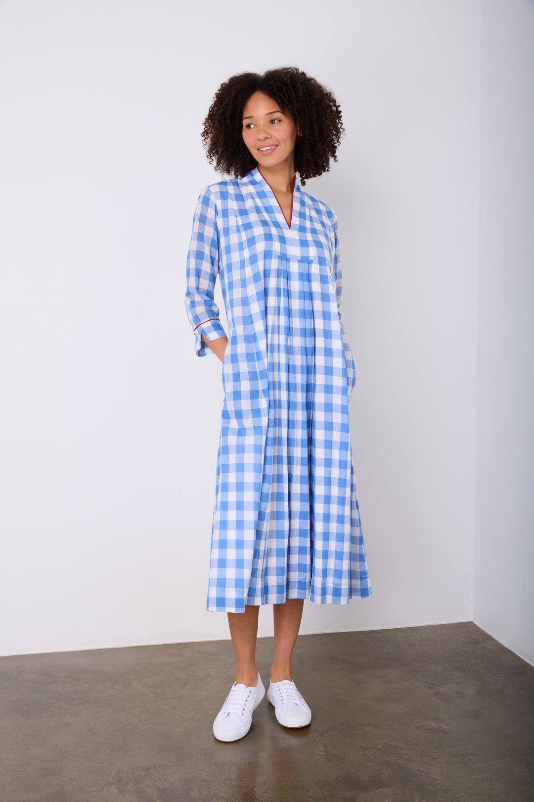 princess polly baby blue dress Blue 1950s Gingham Plaid Ruffle Swing Dress main image 1